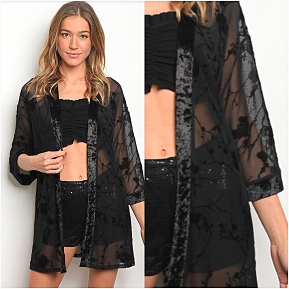 Head Turning Velvet Mesh Kimono Cardi Wrap SML - Picture 5 of 8